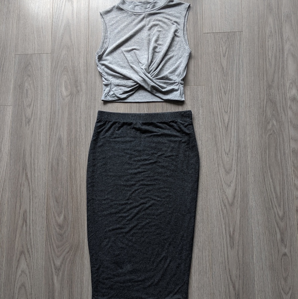 TOPSHOP grey crop top  and skirt combo
